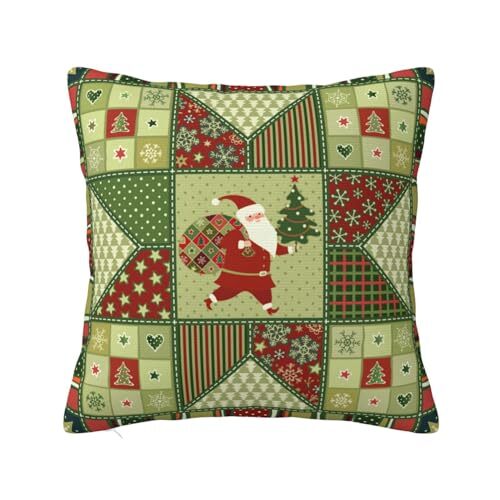 Green Plaid Christmas Patchwork Throw Pillow Cover 18x18 for Couch Decor