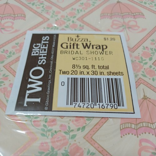 Vintage Gibson Gift Wrap Peach Umbrella Roses Wrapping Paper Sealed 2 Sheets - Picture 5 of 5