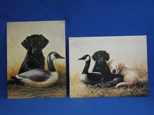 Labrador Duck Hunter Yellow Blk Lab Pup Dog 2pc Out of Print Metal Sign Set B27