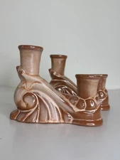 Frankoma Double Light Candle Holder Set of 2 Plainsman Gold Dual Candlestick 5”