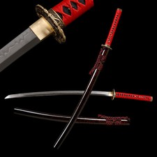 Red Real Choji Hamon Full Tang Katana Sword Clay Tempered T10 Steel Razor Sharp