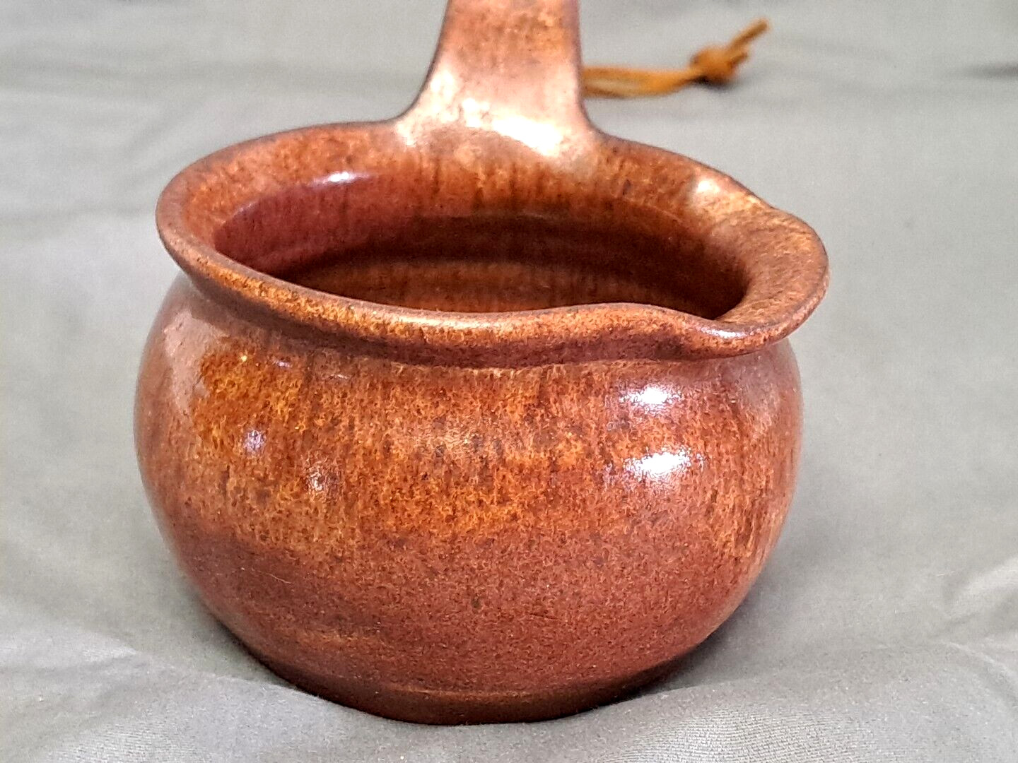 Vintage Stoneware Pottery Ladle Drip Glazed Redish Brown 10" Holds 7 oz! NICE!