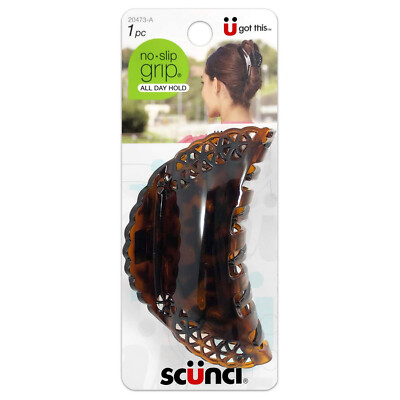 Scunci No-Slip Grip Lacey Claw Clip, Dark Brown/Black, Large, 1-Count
