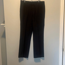 Women's Black Pinstriped Flat Front Staright Leg Trouser Dress Pants Size Large