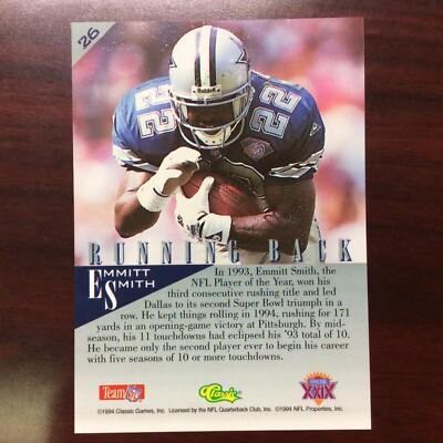 1994 Classic Football Card #26 Emmitt Smith Dallas Cowboys | eBay