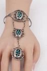 Vintage PL Signed Snake Eye Native Turquoise 925 Slave Bracelet Ring Sz 6.75