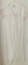 MINT Vintage Lorraine WHITE Long Peignoir Robe Lace, Pink Ribbon size S-M USA