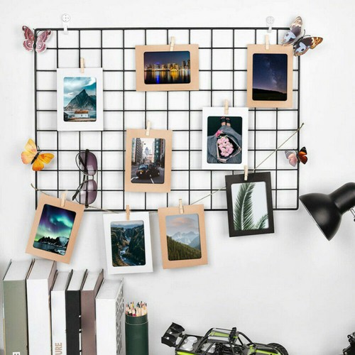 Grid Photo Wall Grid Decor Iron Rack Clip Photo Display Wall Storage Organizer - Picture 1 of 14