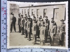 Soldier Standing at Attention Uniform Military WW2 Era Photo Snapshot Formation