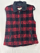 Woolrich Fleece Vest Buffalo Check Women  s Sz M Collar Zip Red Black Outerwear