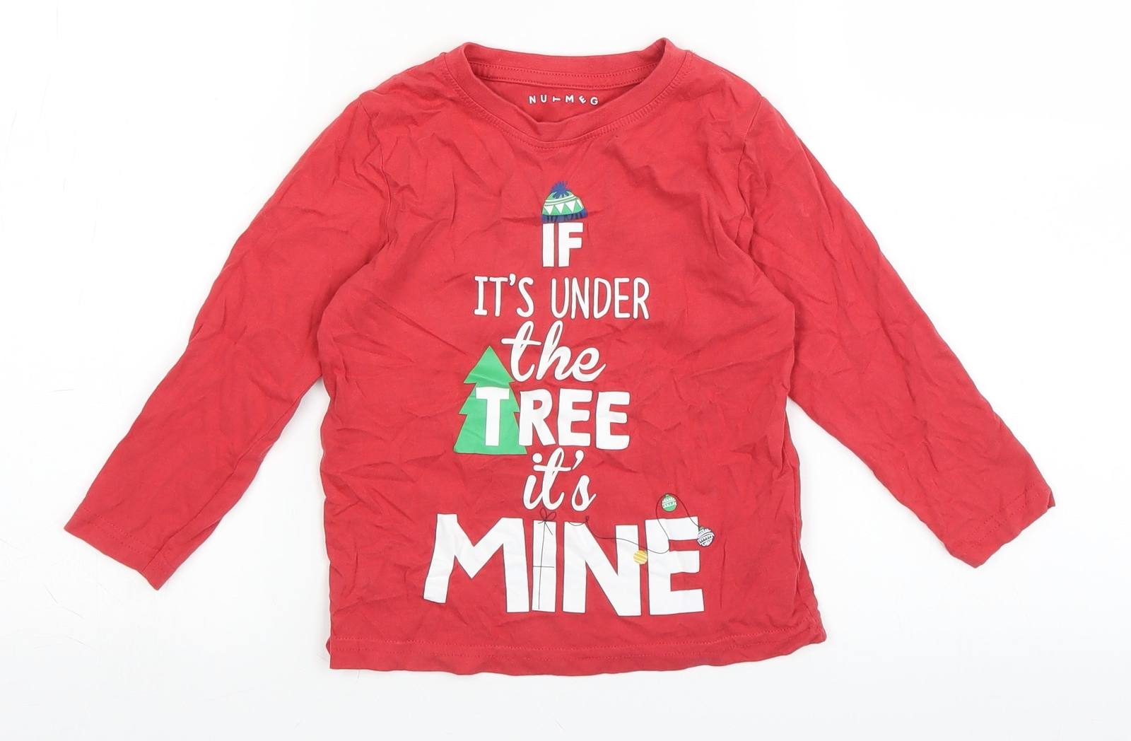 Nutmeg Boys Red 100percent Cotton Basic T-Shirt Size 3-4 Years Roll Neck
