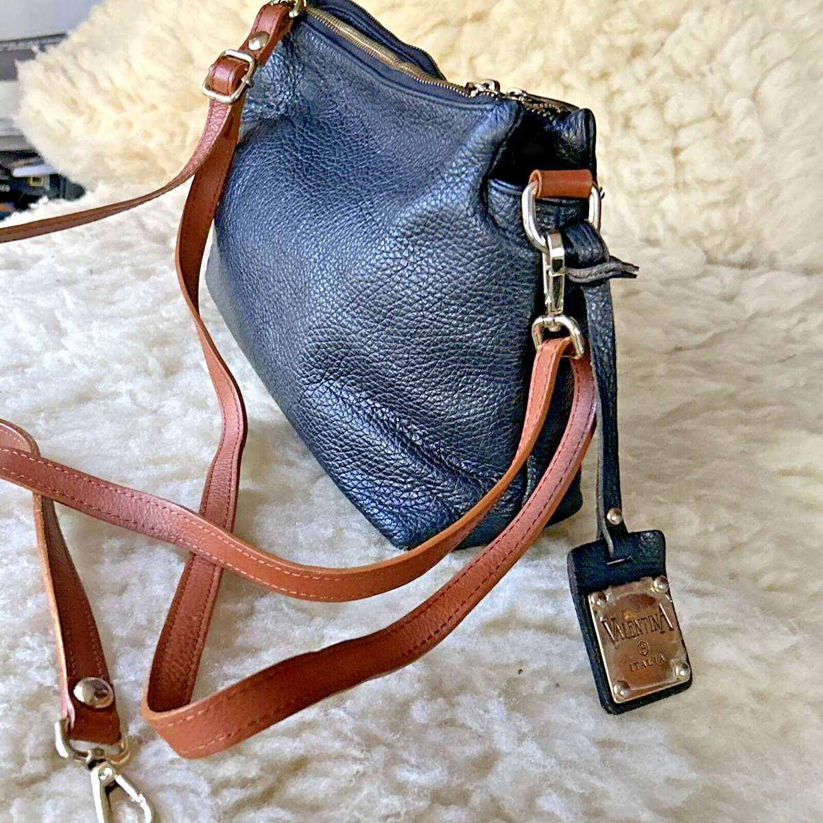 Valentina Black Pebble leather cross body bag travel clutch 
