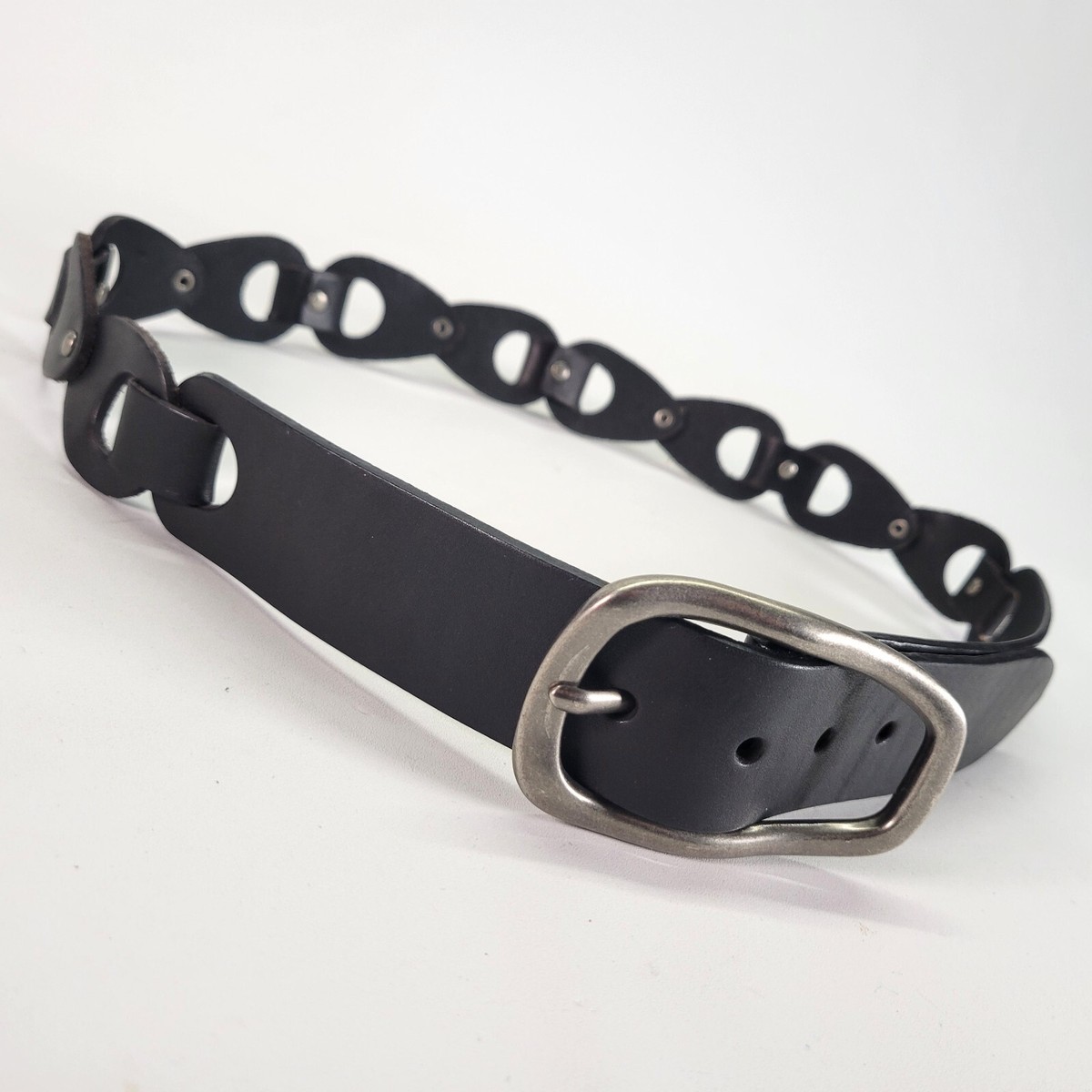 Chain Link Leather Belt 34 L Black 6156 | eBay