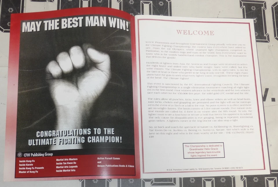 Ken Shamrock Royce Gracie Patrick Smith Frazier +3 Signed Replica UFC 1 Program - Image 2 of 4