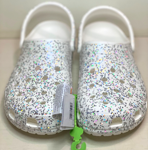 Crocs Classic White Starry Glitter Clogs Unisex Size Men's 13 Women's 15 - Picture 3 of 6