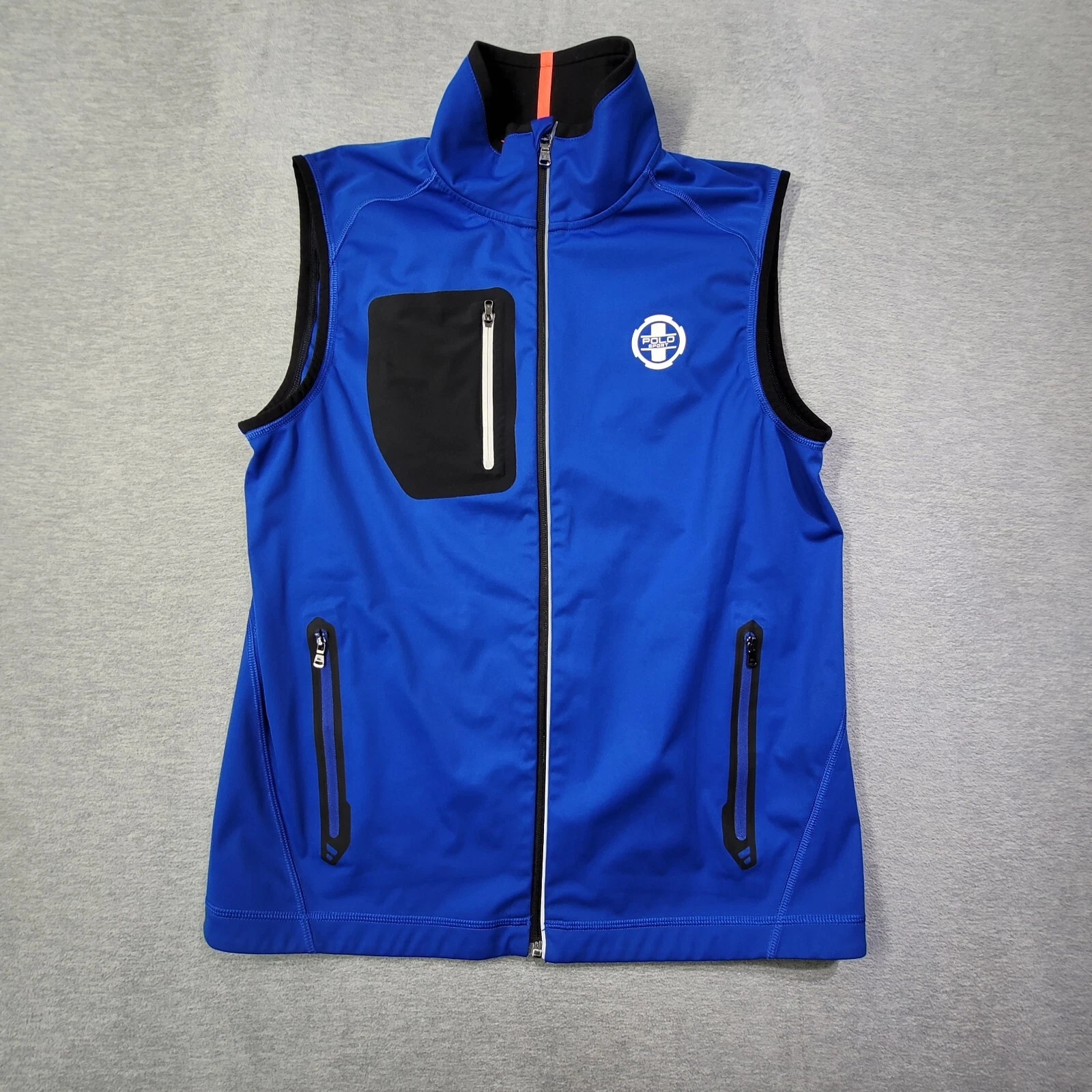 Polo Ralph Lauren Sport Vest Mens Medium Blue Full Zip Mock Neck Athletic Logo