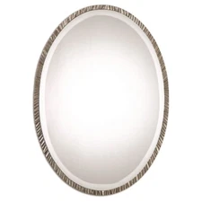 Classic Contemporary Silver Oval Wall Mirror | Vanity Textured