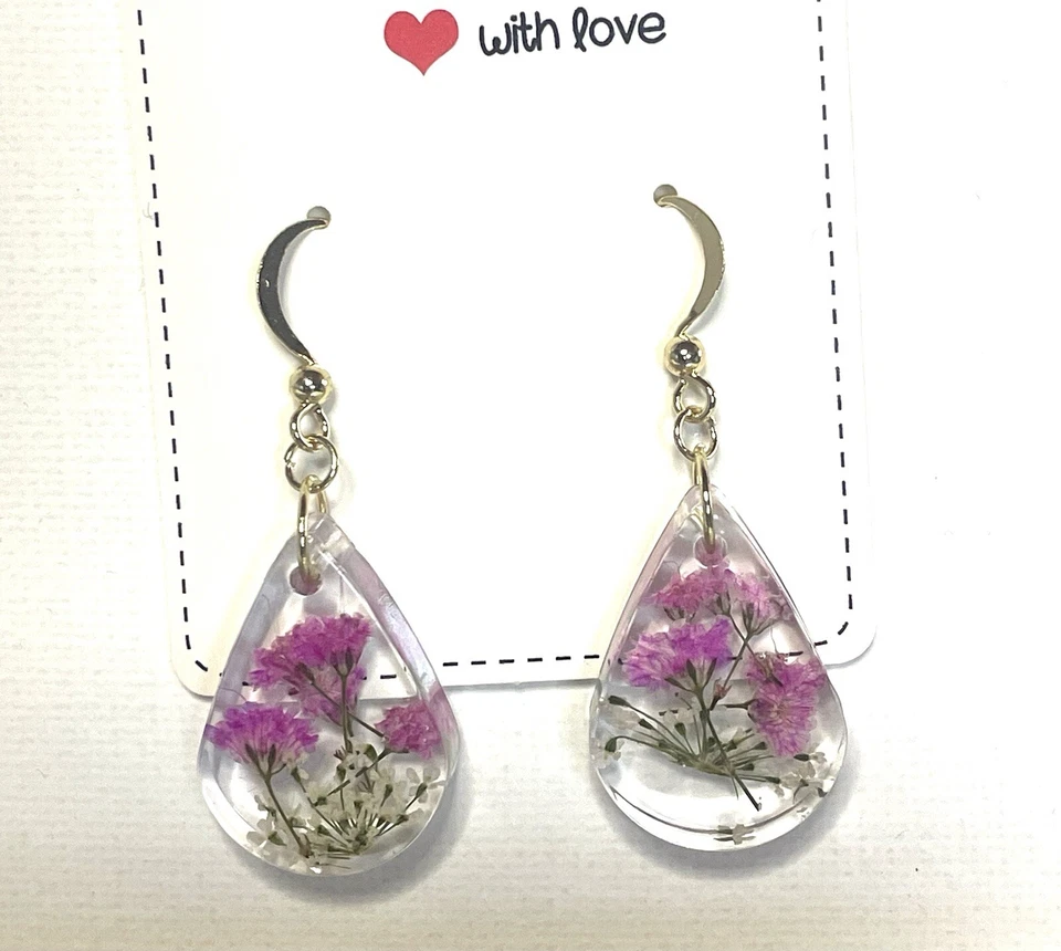 Ohrringe Aus Harz Und Natürlichen Blümchen Handmade 