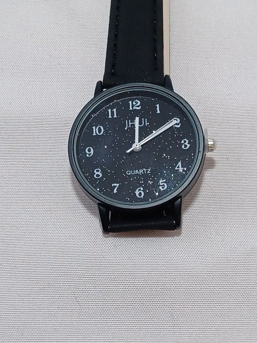 Ladies Black Sparkle Quartz Watch (7) UK