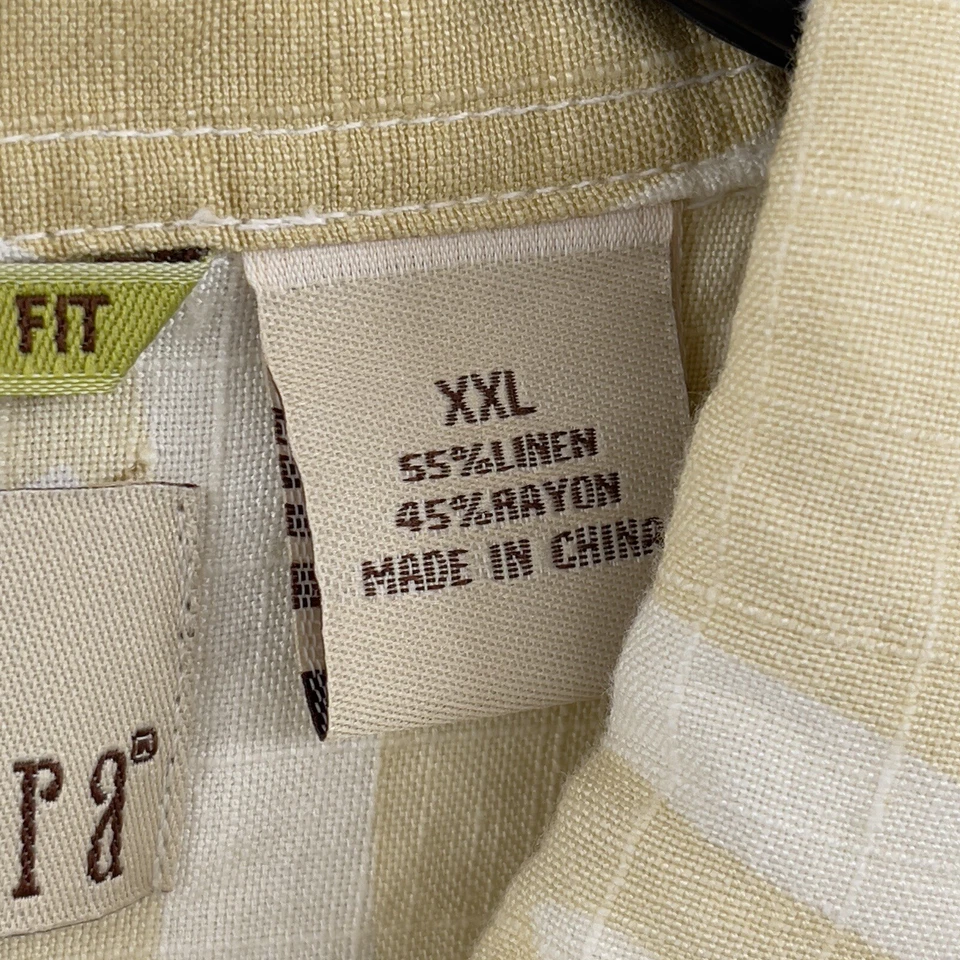 Camisa Cubavera Hombres 2XL Beige Estampado Tropical Mezcla de Lino Camisa de Campamento Cubano Foto 3 de 4