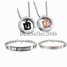 Keep Me in Your Heart Stainless Steel His and Hers Couple Necklace Bracelet Set