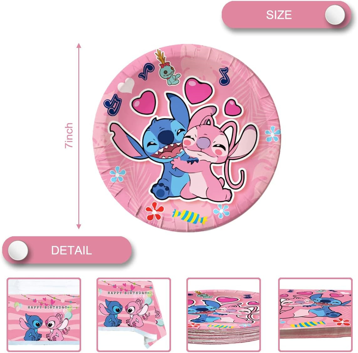 Party Super Pink Lilo and Stitch Birthday Party Supplies Includes 1Tablecloth 20 Napkins 20 Plates Lilo and Stitch Themed Party Decorations