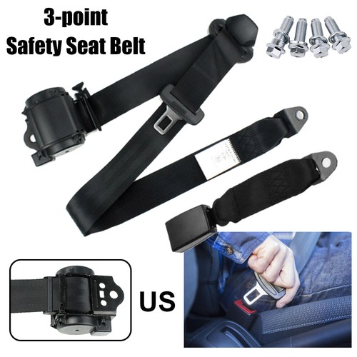3 Point Retractable Safety Seat Belt Straps Car Vehicle Adjustable Belt Set USA - Picture 2 of 15