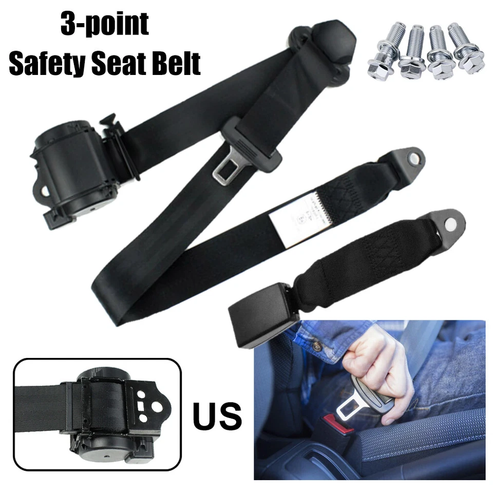 1/2Set Black Car Adjustable Retractable 3 Point Safety Seat Belt Straps Assembly - Image 4 of 4