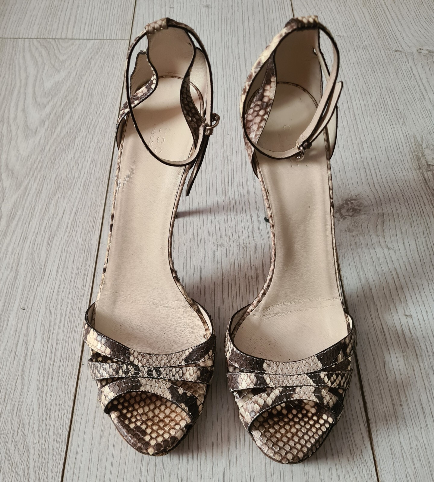 GUCCI BEIGE BROWN PYTHON PLATFORM PEEP TOE ANKLE … - image 3