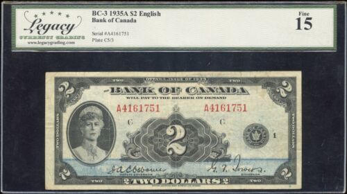 Bank of Canada $2, 1935 - BC-3. Legacy Fine 15, S/N: A4161751/C - Picture 1 of 2