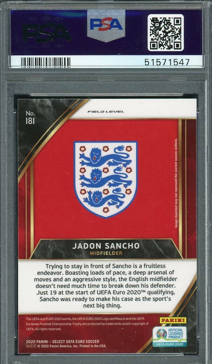 Jadon Sancho 2020 Select UEFA Euro Soccer Card #181 PSA 10