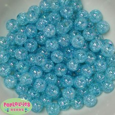 12mm Cyan Blue Acrylic Crackle Style Bubblegum Beads Lot 40 pc.chunky gumball
