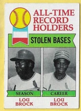 1977 Topps All-Time Record Holders Stolen Bases Lou Brock Cardinals #415