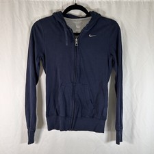Nike Hoodie Boys Small Navy Blue Full Zip Long Sleeve Pockets Cotton