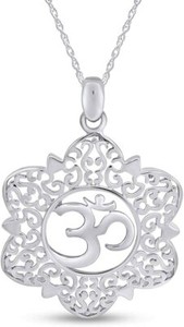 Authentic Flower Om, Ohm, Aum Yoga Pendant Necklace 14k Gold Plated Sterling Silver
