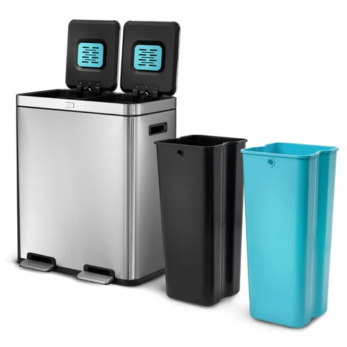16 Gallon Kitchen Trash Can w/ CleanAura and Dual Compartments, Stainless Steel