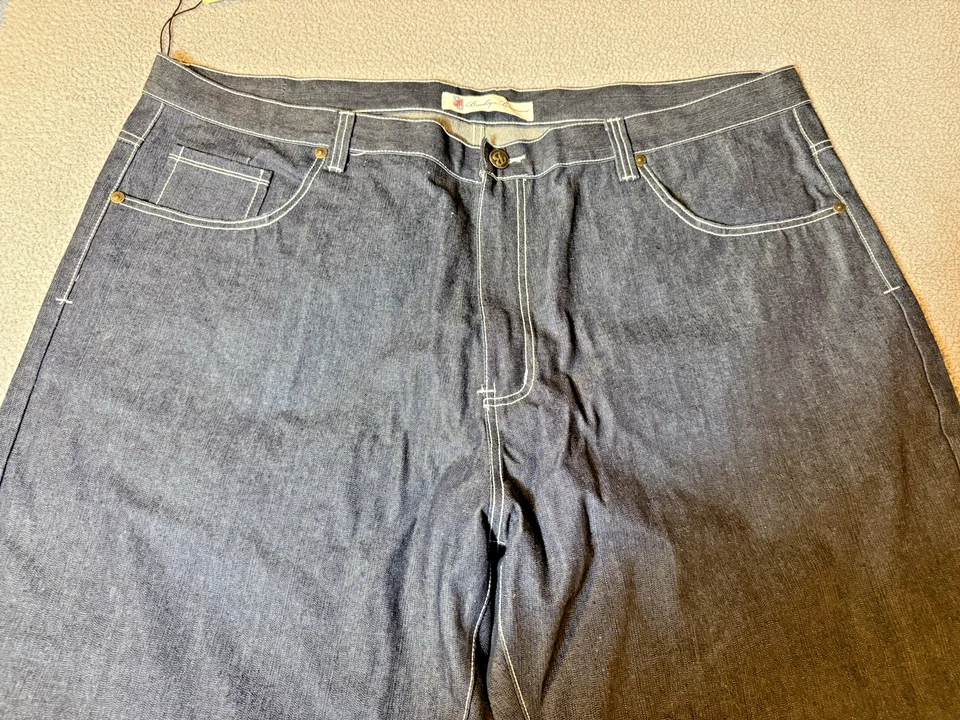 复古 Y2K 布鲁克林地下室男式深色牛仔裤 50x33 宽松滑板嘻哈宽腿 — 第 2/4 张图片