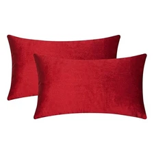  Pillow Covers Lumbar Pillow Covers 12 x 20 Velvet 20" x 12" (Pack of 2) Red