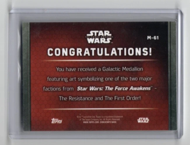 Star Wars Force Awakens Series 1 PLATINUM Medallion M-61 Fighter Pilot #02/10 - Image 2 of 4