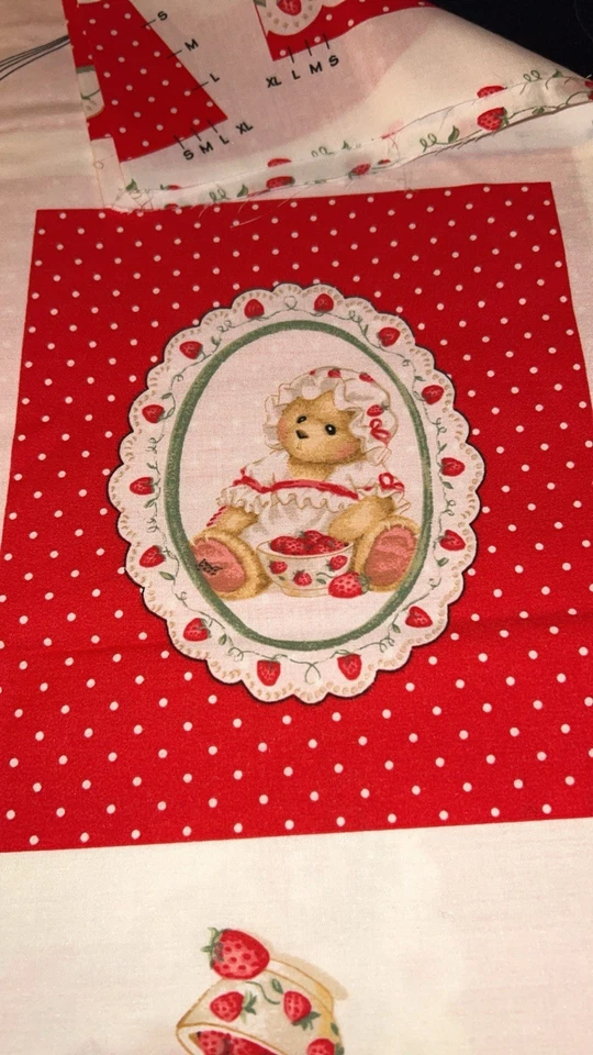 Vintage Daisy Kingdom Cut & Sew Cherished Teddies Strawberry Lane Playsuit Panel - Image 3 of 4
