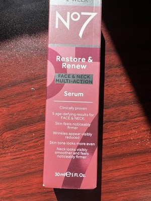 No7 Restore & Renew Face & Neck Multi Action Serum - 1 fl oz NEW