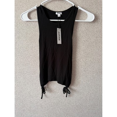 Garage Alyssa Side Keyhole Tie Top Jet Black Ribbed Racerback Tank Small NWT