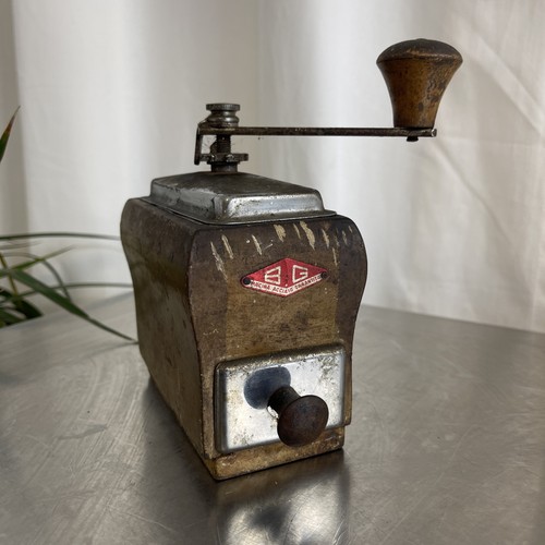 Vintage Coffee Grinder Inox Italian Hand Held Wood And Metal Coffee Shop Display