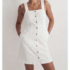 Madewell White Denim Square Neck Button Front Tank Mini Dress Size 12