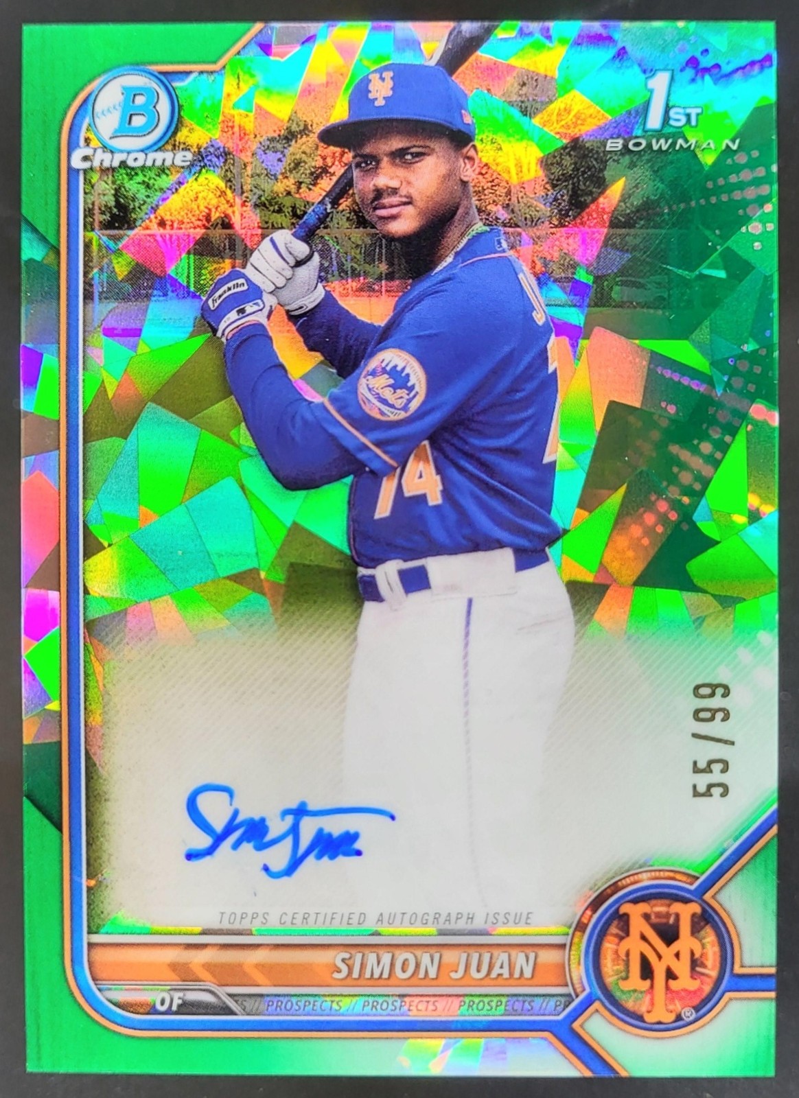 2022 Bowman Chrome Simon Juan Auto Green Atomic Refractor /99 1st Mets BL2