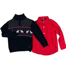 Kids IZOD Fair Isle Reindeer 1/4 Zip Sweater  Red Collared Shirt Set