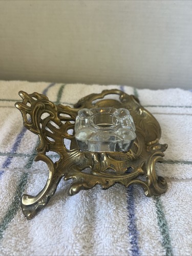 Vintage Teleflora Desk Top Brass inkwell 2 Pieces Victorian Style Baroque 1980s - Afbeelding 9 van 12