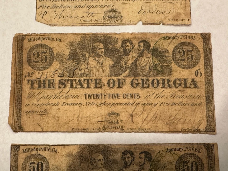 Milledgeville, Georgia Fractional Confederate Currency $.10 $.25 $.50 (E96) - Image 3 of 4