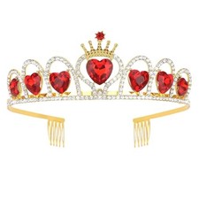 Queen Hearts Crown Tiara Costume - Crystal Crown for Party - Red