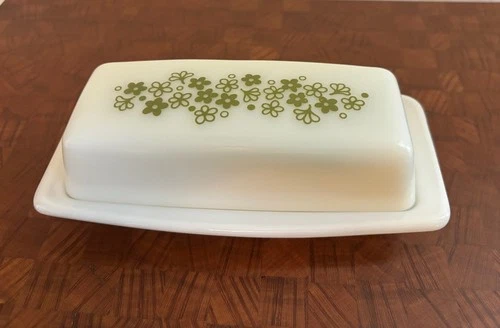 Vintage Pyrex Butter Dish Crazy Daisy Spring Blossom Green 1970s No Chips